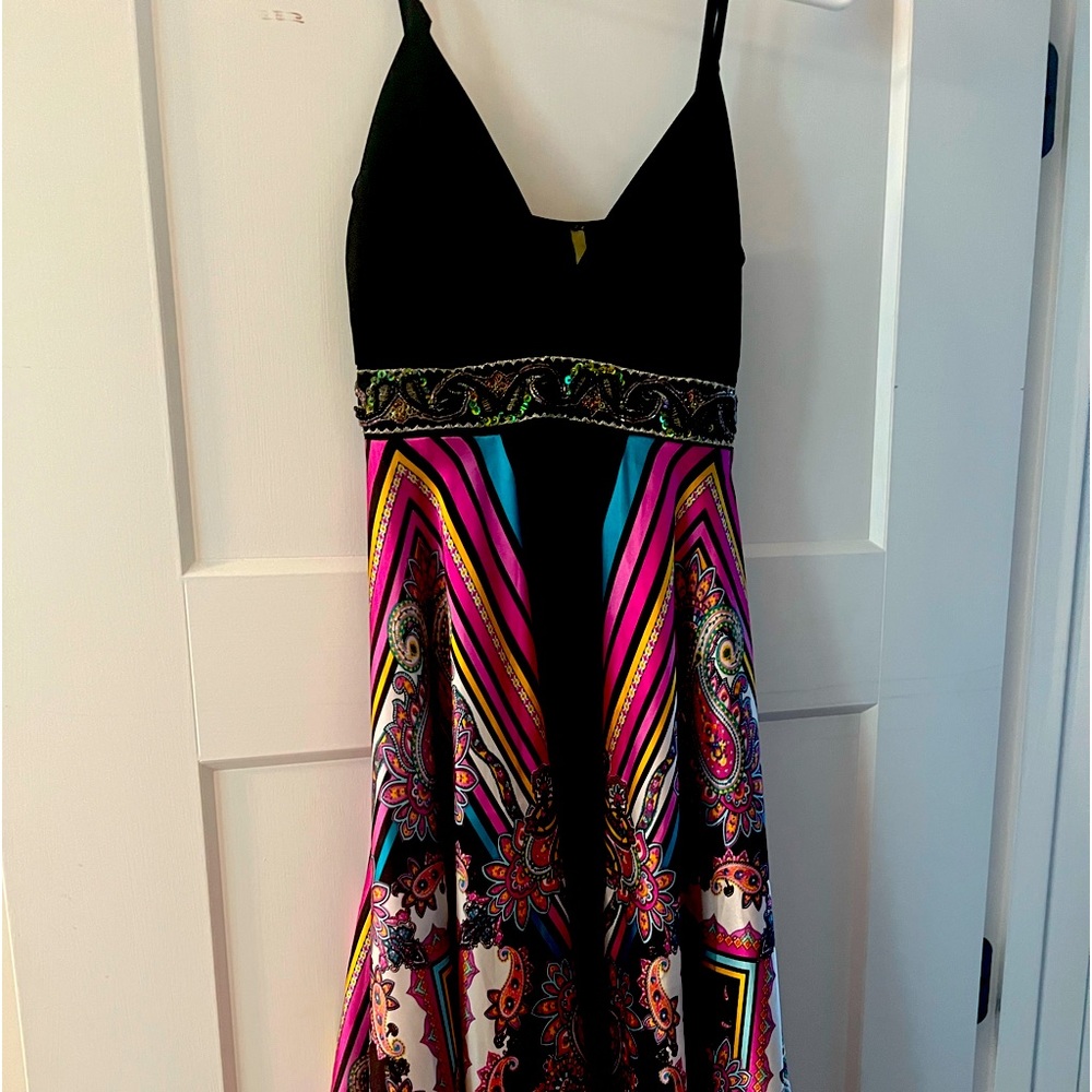 Yoyo 5 brand handkerchief dress with satin skirt & sequin/bead waist S/M